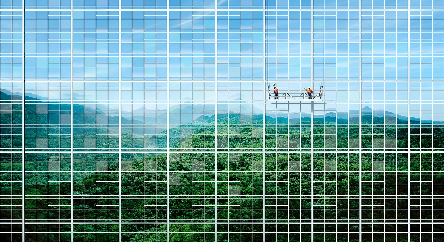 Vista da montanha e do céu pela janela 