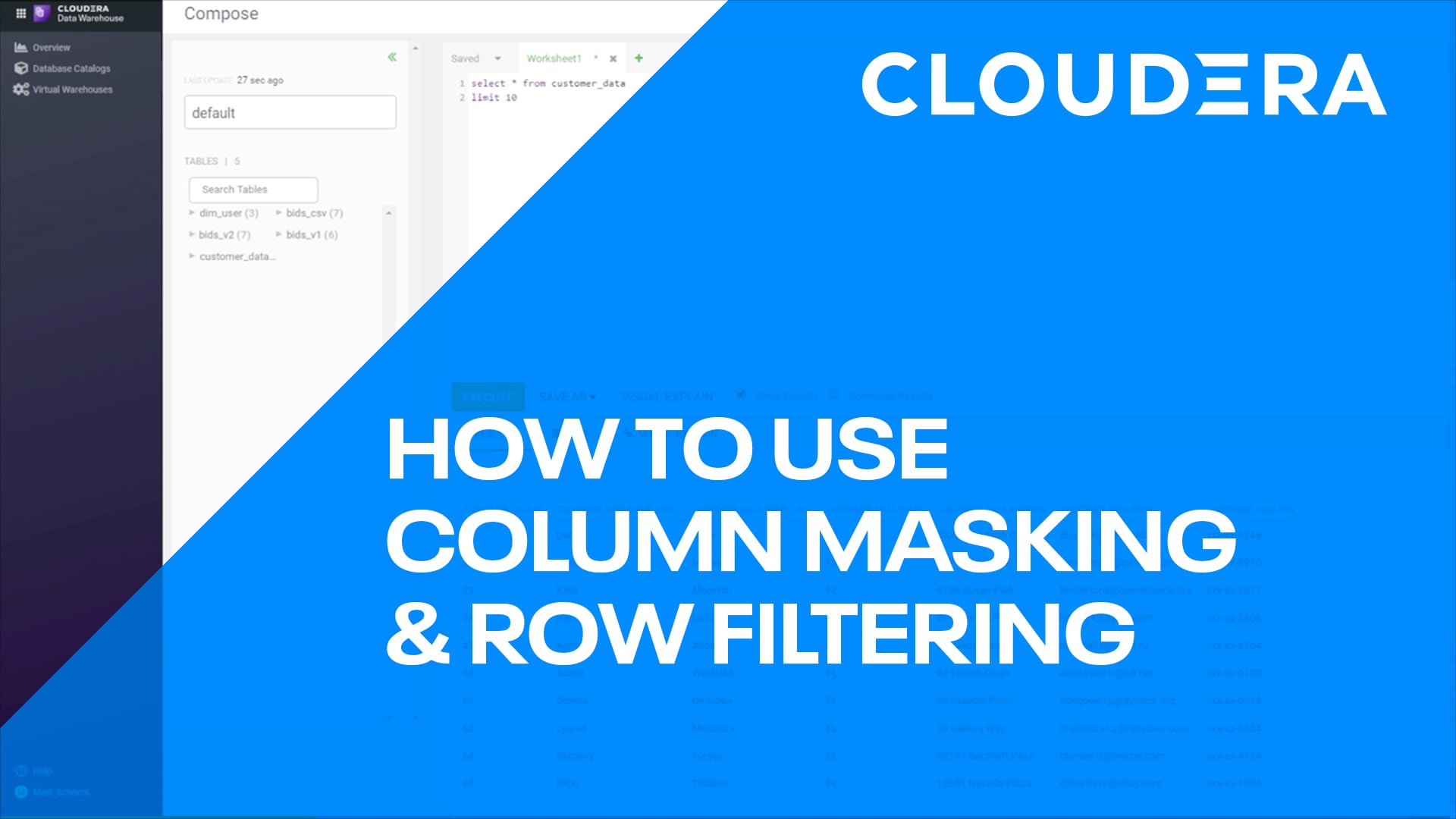 Como usar o mascaramento de coluna e a filtragem de linha no CDP
