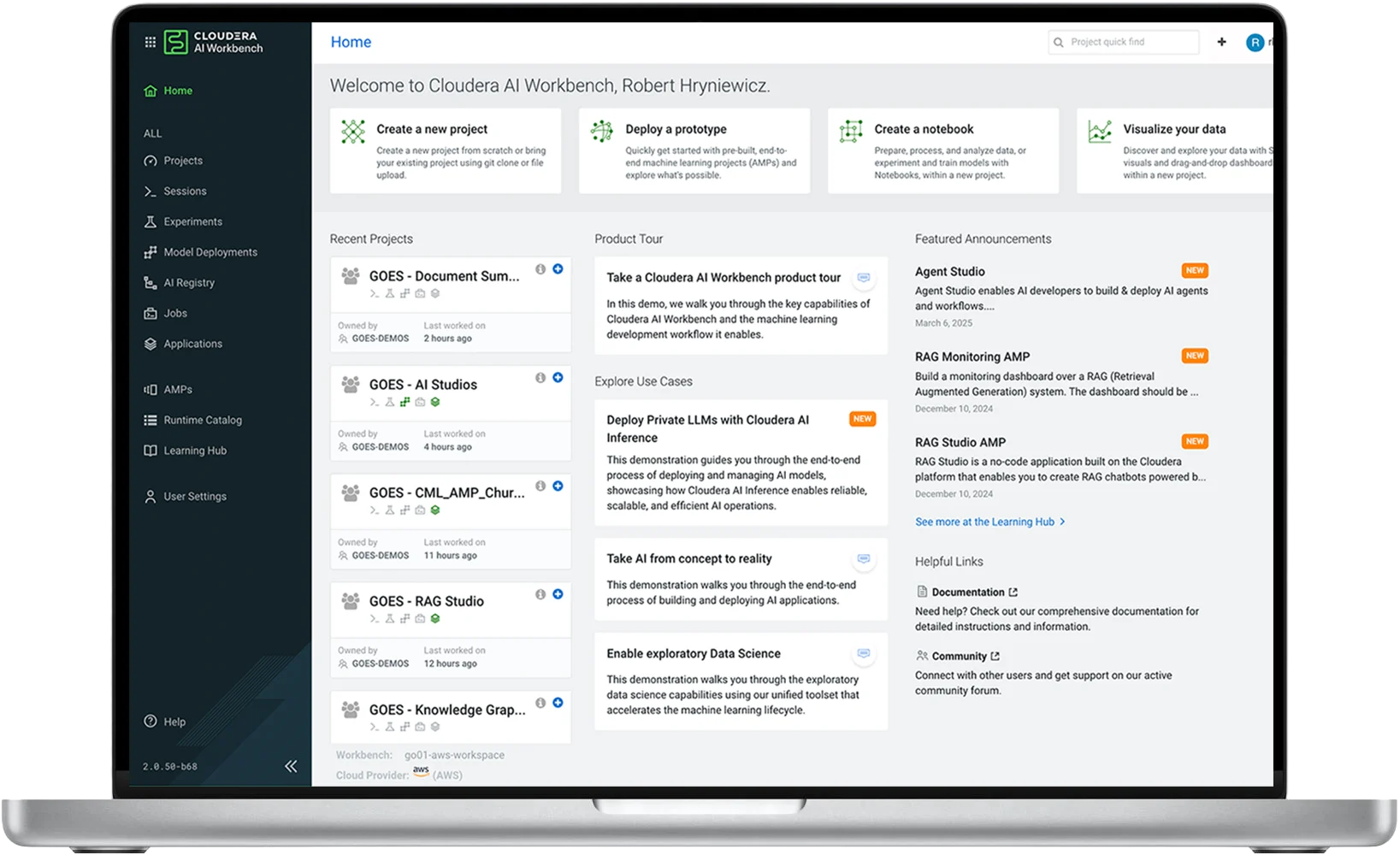 Captura de tela do produto Cloudera AI Workbench