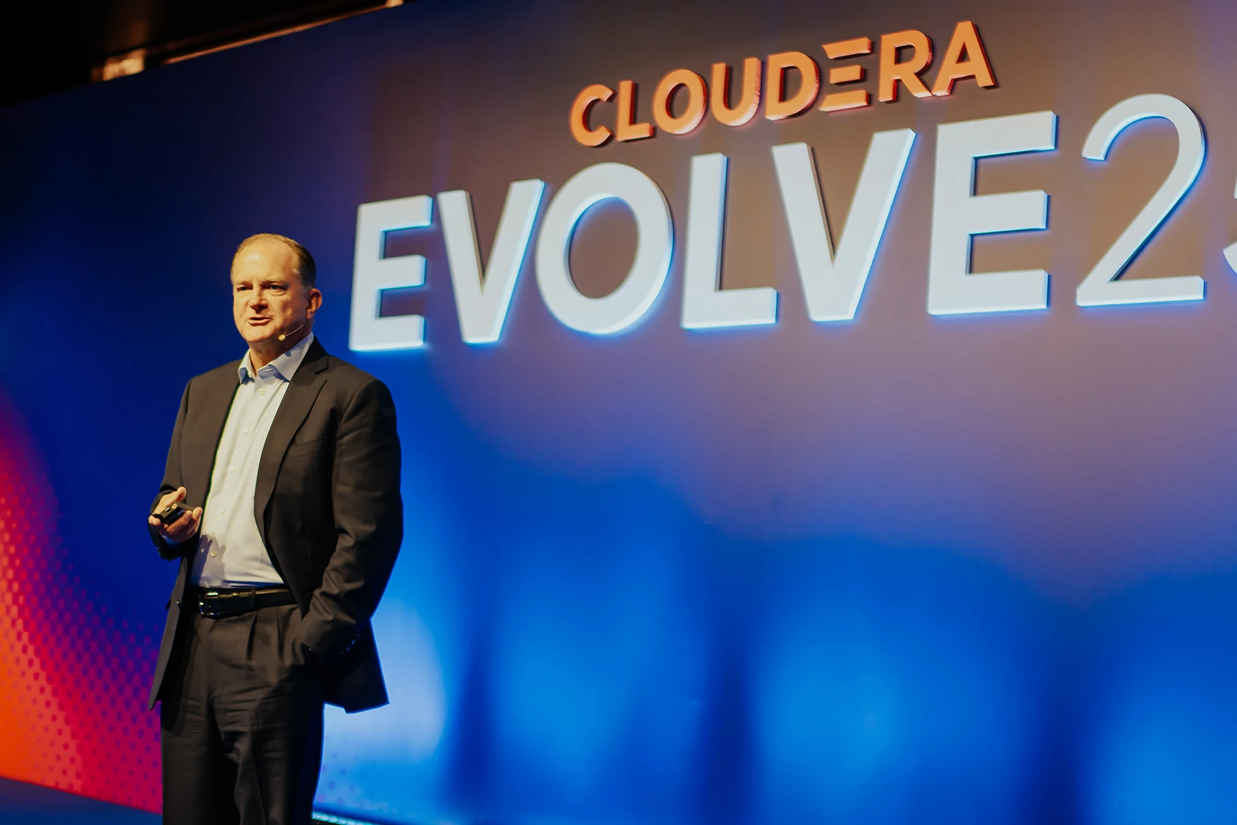 Charles Sansbury CEO of Cloudera on the main stage.