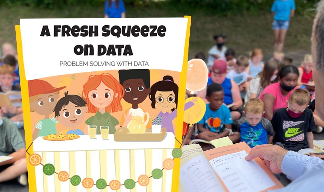 Livro infantil A Fresh Squeeze on Data com crianças lendo