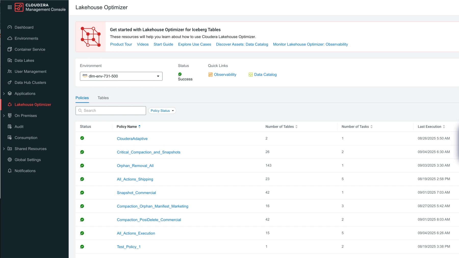 Captura de tela do Lakehouse Optimizer